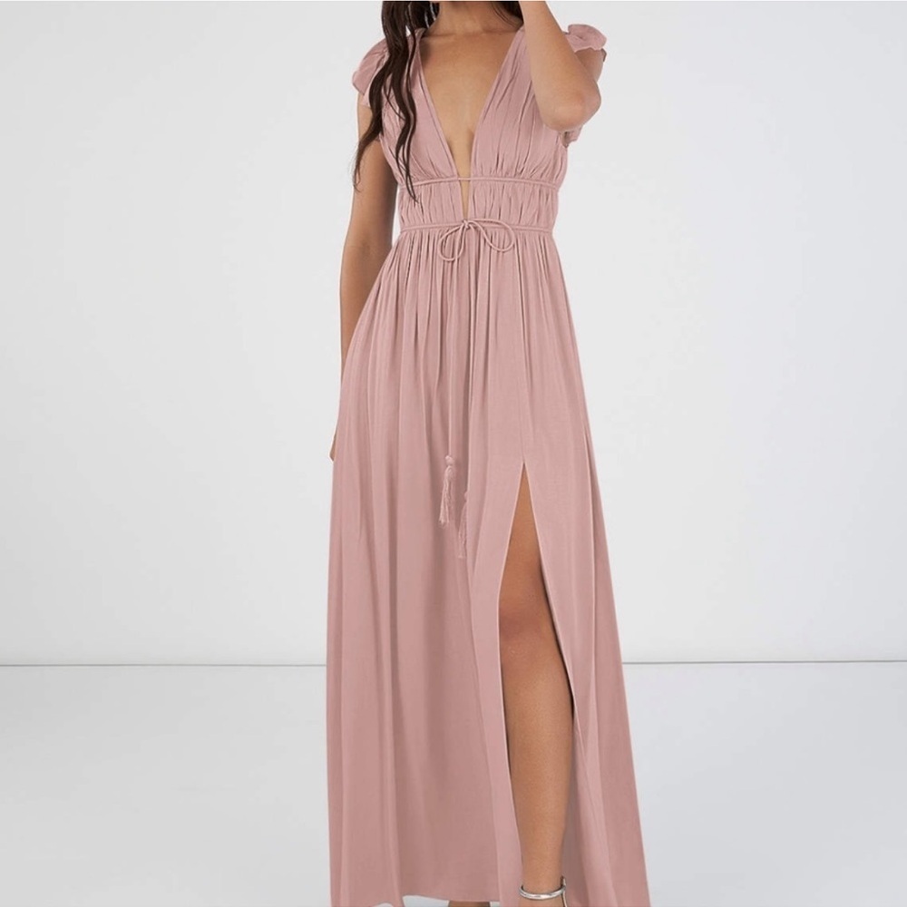 AZAZIE SANTORINI Pleated Viscose Floor-Length Dress Dusty Rose NWT